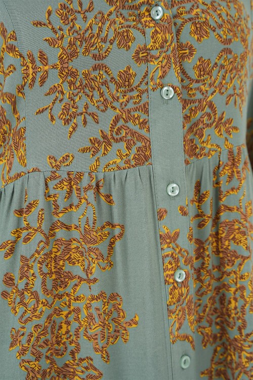 Merterium Mint Gold Desenli Tesettür Elbise 2423