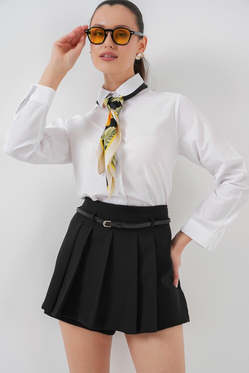 Merterium Pileli Mini Şort Etek 5336 - Siyah