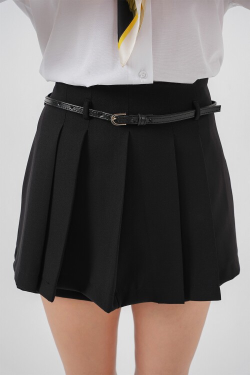 Merterium Pileli Mini Şort Etek 5336 - Siyah