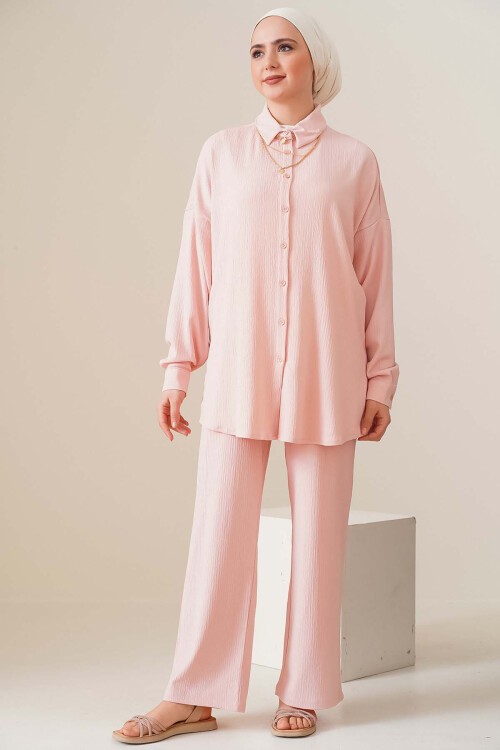 Merterium T5858 Örme Tesettür İkili Takım - Pudra