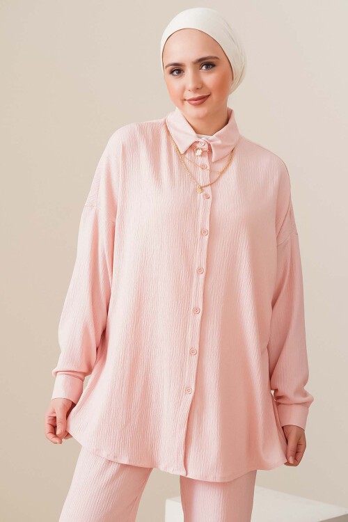 Merterium T5858 Örme Tesettür İkili Takım - Pudra