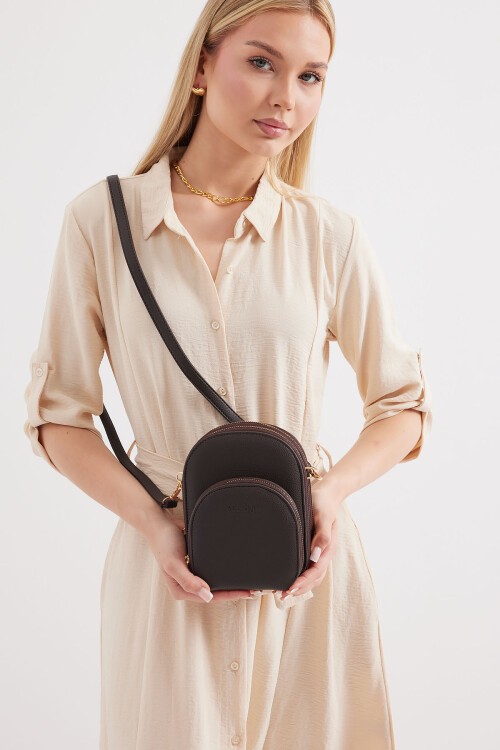 Merterium 010171 Mini Çapraz Omuz Çantası - Kahverengi