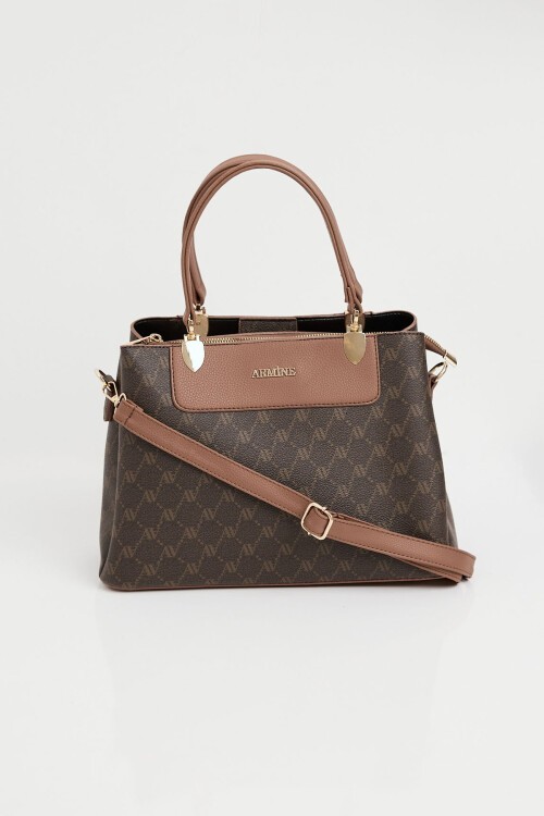 Merterium 010176 Armine Baskılı Çanta - Kahverengi