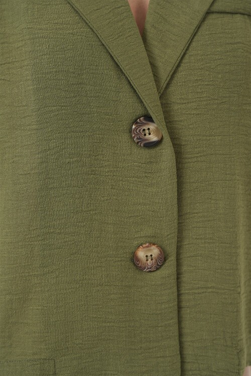 0706 Crop Keten Ceket - Haki