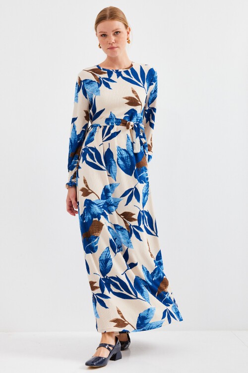 Merterium 1525 Örme Tesettür Elbise - B.Mavi