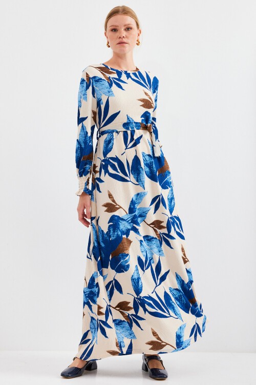 Merterium 1525 Örme Tesettür Elbise - B.Mavi