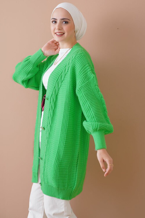 15768 Tesettür Triko Hırka - Yeşil