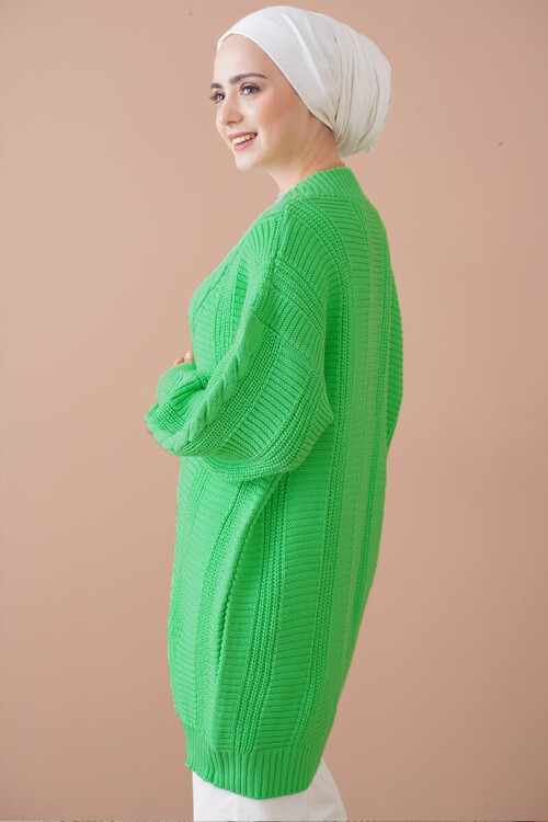 15768 Tesettür Triko Hırka - Yeşil