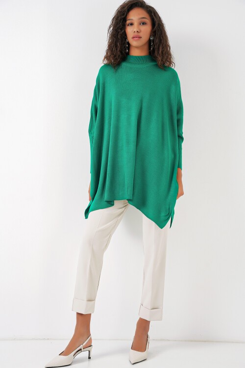 Merterium 15783 Yırtmaçlı Panço Kazak - Yeşil