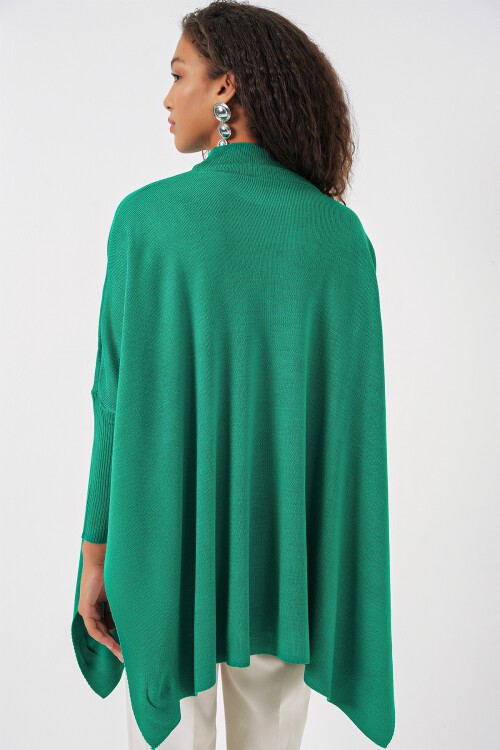 Merterium 15783 Yırtmaçlı Panço Kazak - Yeşil