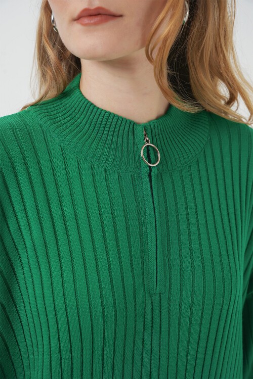 Merterium 15839 Boydan Triko Elbise - Yeşil