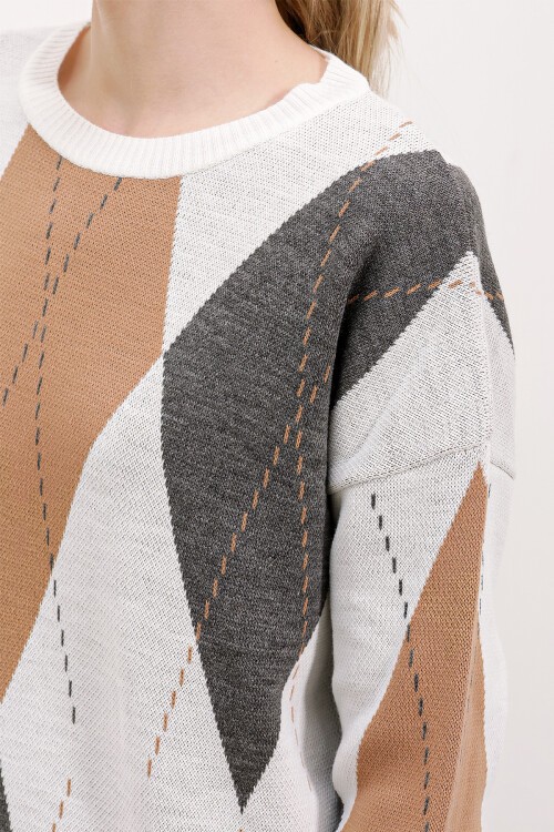 Merterium 15861 Uzun Triko Elbise - Ekru