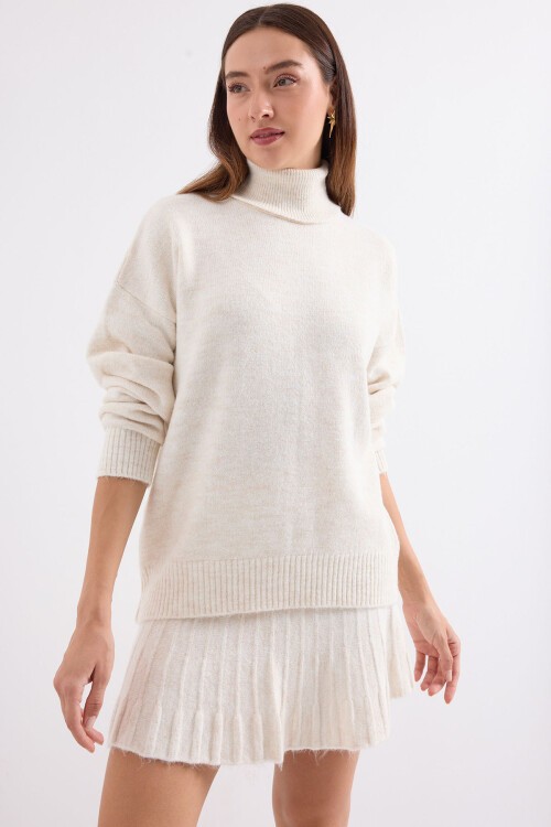 Merterium 15891 Kazak Etek Triko İkili Takım - Ekru