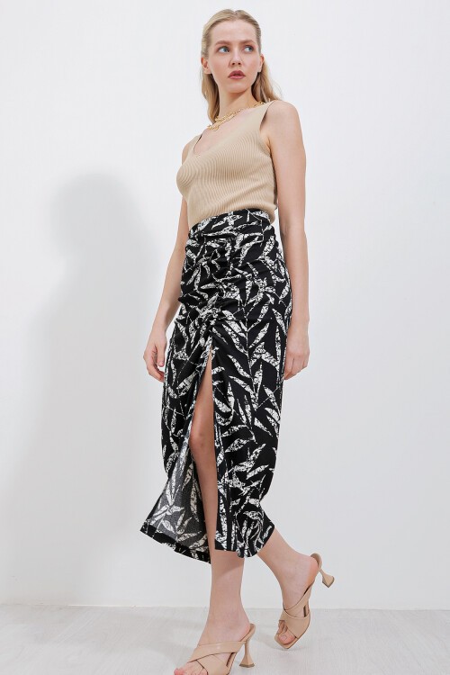 Merterium 1880 Yırtmaçlı Etek - D. Siyah