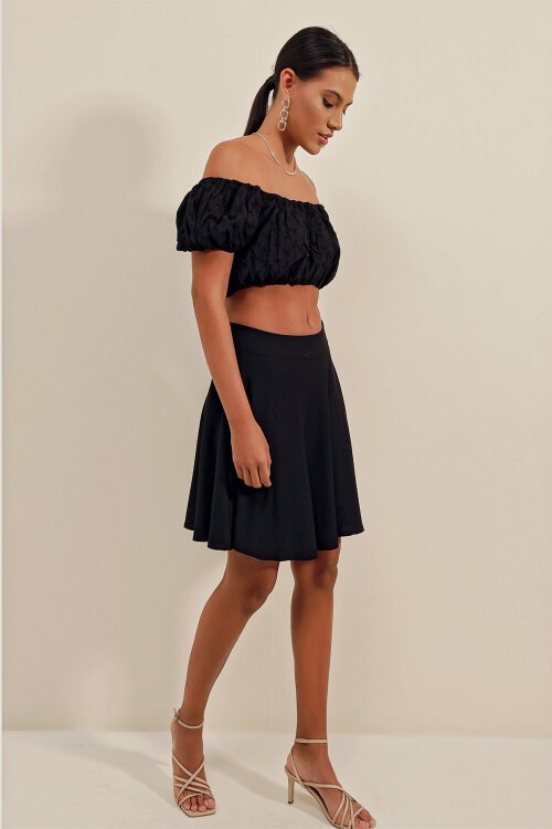 Merterium 1885 Kloş Mini Etek - Siyah