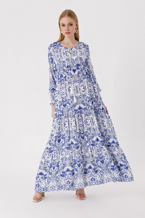 Merterium 1947 Desenli Uzun Elbise - A.SAKS