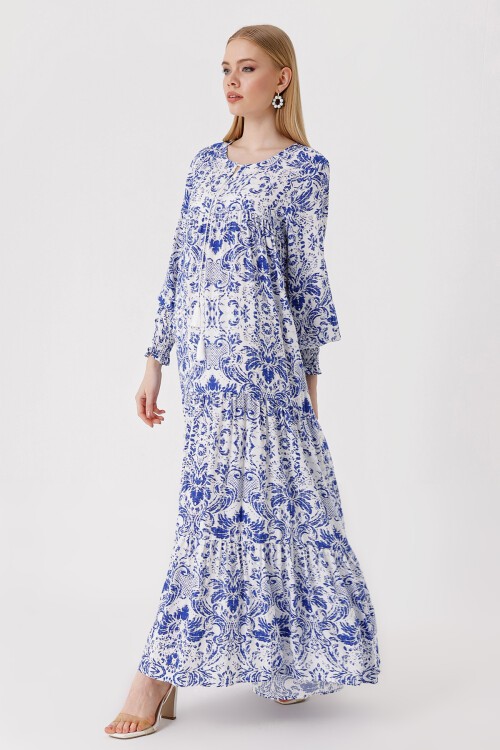 Merterium 1947 Desenli Uzun Elbise - A.SAKS