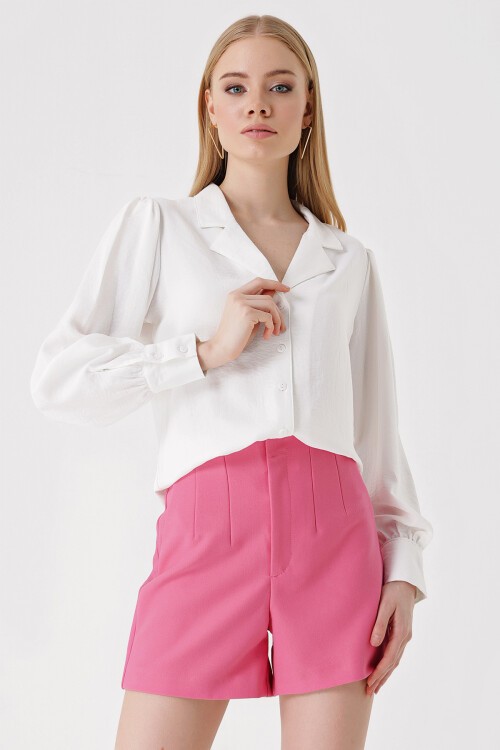 Merterium 20139 Şal Yaka Dokuma Gömlek - Beyaz