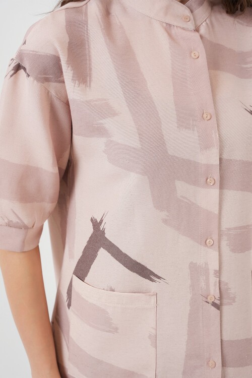 Merterium 20226 Desenli Oversize Gömlek - Bej