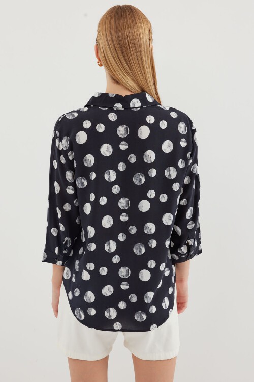 Merterium 20243 Önü Bağlamalı Desenli Gömlek - Siyah