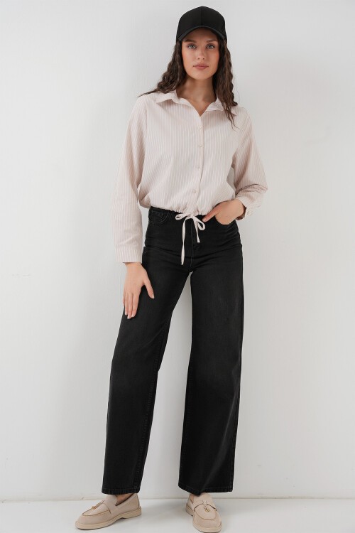 Merterium 20276 Uzun Kol Çizgili Gömlek - Krem