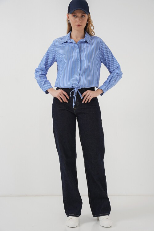 Merterium 20276 Uzun Kol Çizgili Gömlek - Mavi
