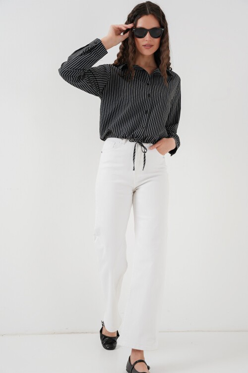 Merterium 20276 Uzun Kol Çizgili Gömlek - Siyah