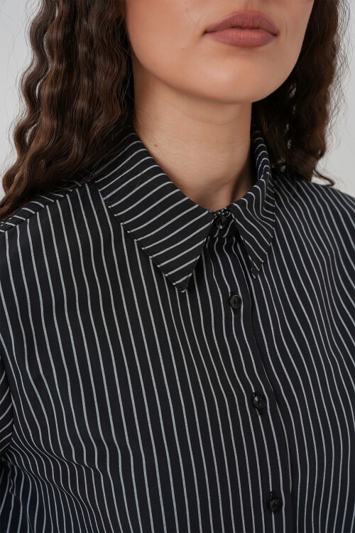 Merterium 20276 Uzun Kol Çizgili Gömlek - Siyah