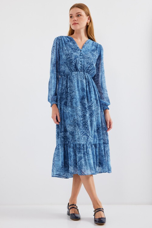 2137 Desenli Şifon Elbise - A.SAKS