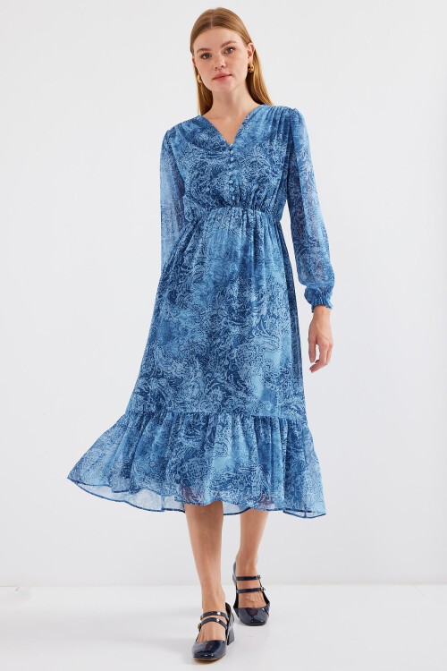 2137 Desenli Şifon Elbise - A.SAKS