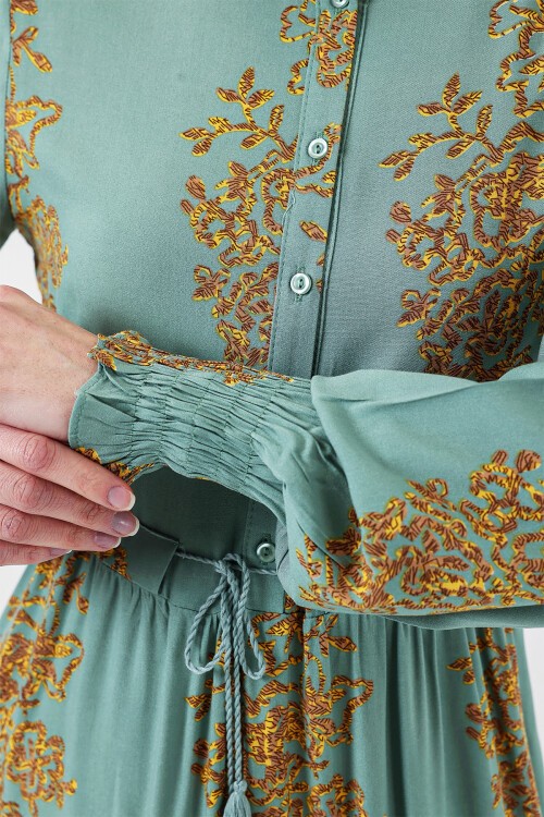 Merterium 2145 Desenli Tesettür Elbise - Mint