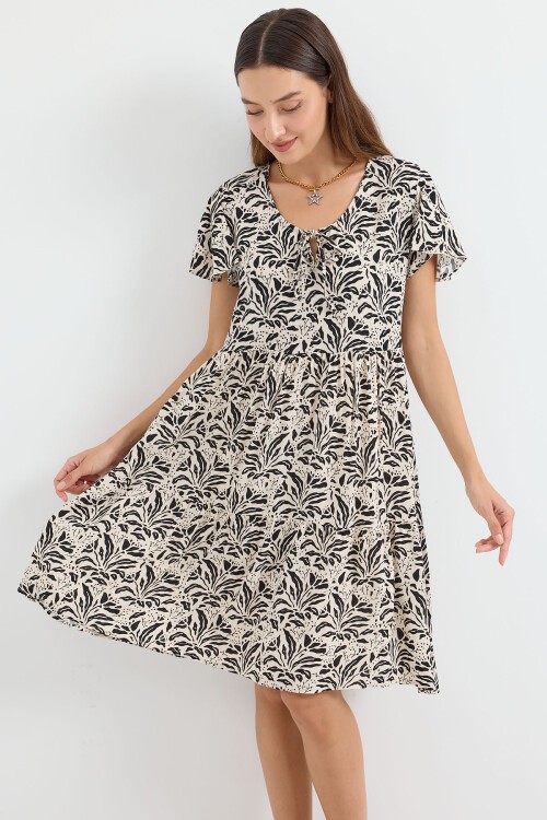 2352 V Yaka Kısa Elbise - A.Siyah