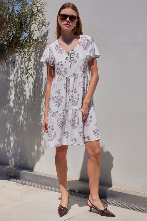 Merterium 2352 V Yaka Kısa Elbise - B.Kahverengi