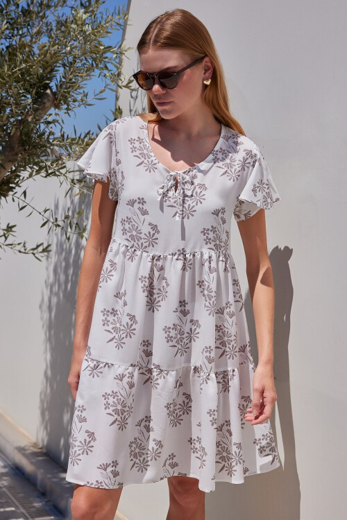 Merterium 2352 V Yaka Kısa Elbise - B.Kahverengi