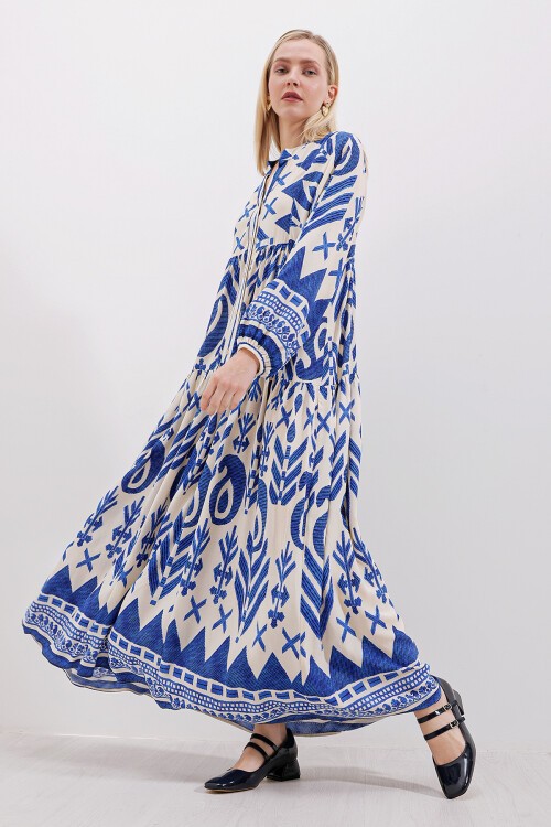 Merterium 2423 Otantik Desenli Elbise - A.SAKS