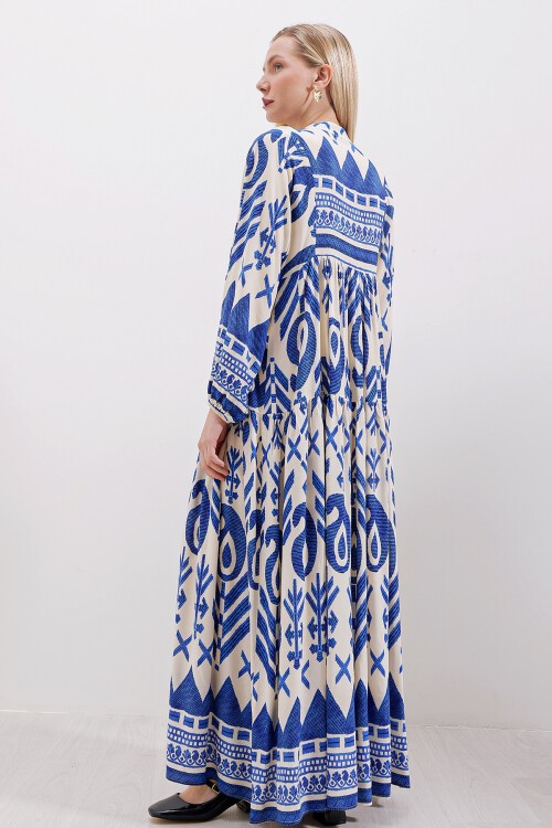 Merterium 2423 Otantik Desenli Elbise - A.SAKS