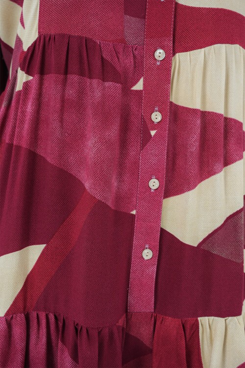 2423 Otantik Desenli Tesettür Elbise - B. Bordo