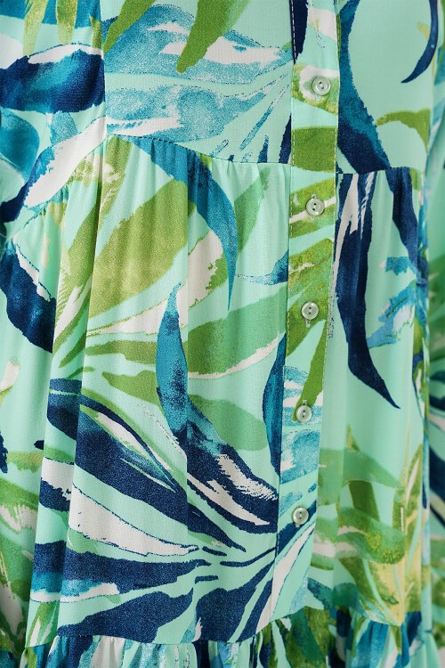 Merterium 2423 Otantik Desenli Tesettür Elbise - E.Mint