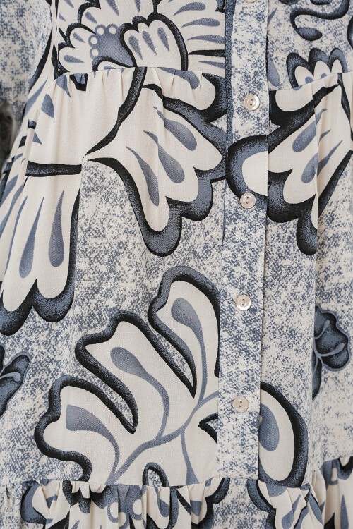 Merterium 2423 Otantik Desenli Tesettür Elbise - K. Antrasit