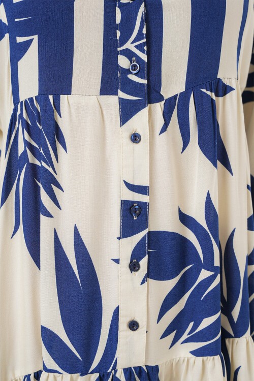 Merterium 2423 Otantik Desenli Tesettür Elbise - Lacivert 0