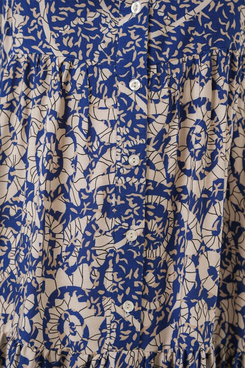 Merterium 2423 Otantik Desenli Tesettür Elbise - Lacivert 7