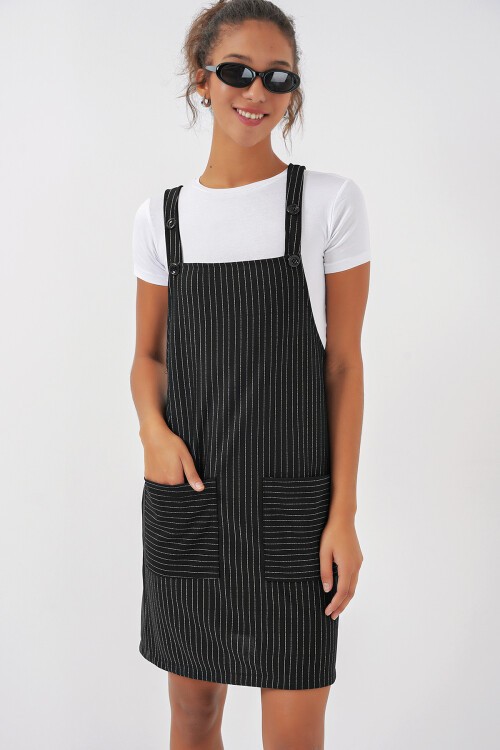 Merterium 2440 Mini Salopet Elbise - Siyah