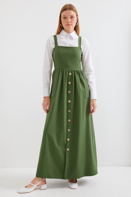 Merterium 2490 Uzun Salopet Elbise - Haki