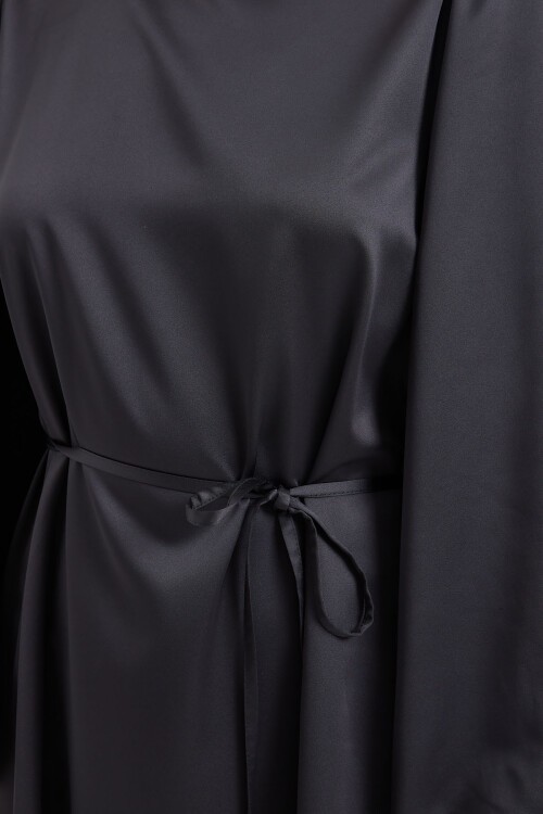 Merterium 2510 Saten Tesettür Abiye Elbise - Siyah