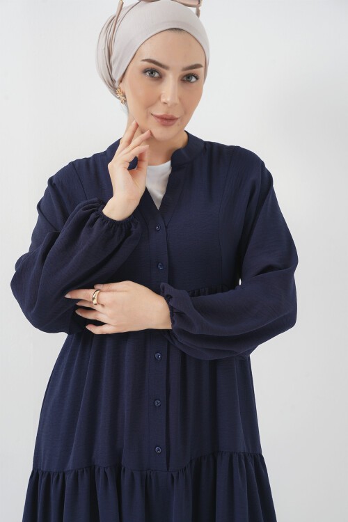 Merterium 2527 Kadın Uzun Tesettür Elbise - Lacivert