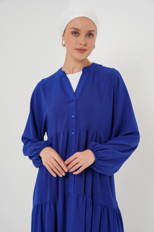 Merterium 2527 Kadın Uzun Tesettür Elbise - Saks