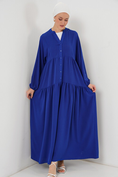 Merterium 2527 Kadın Uzun Tesettür Elbise - Saks