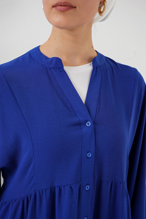 Merterium 2527 Kadın Uzun Tesettür Elbise - Saks