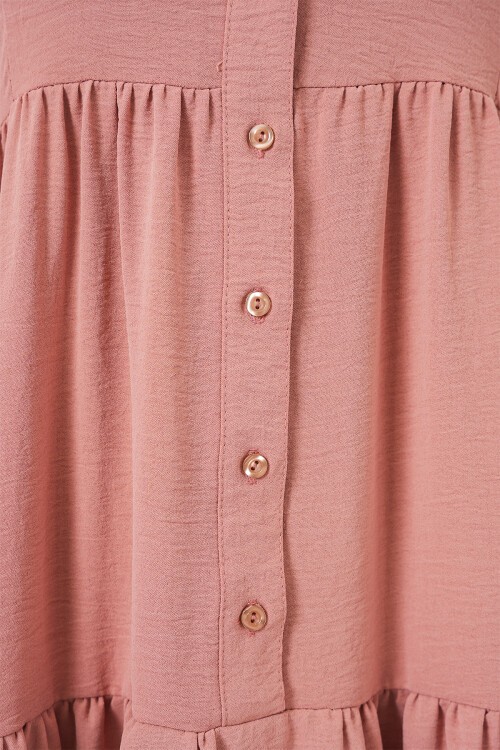 2527 Kadın Uzun Tesettür Elbise - Somon