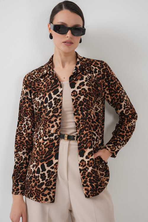 Merterium 3721 Grafik Desenli Gömlek - C. Kahverengi